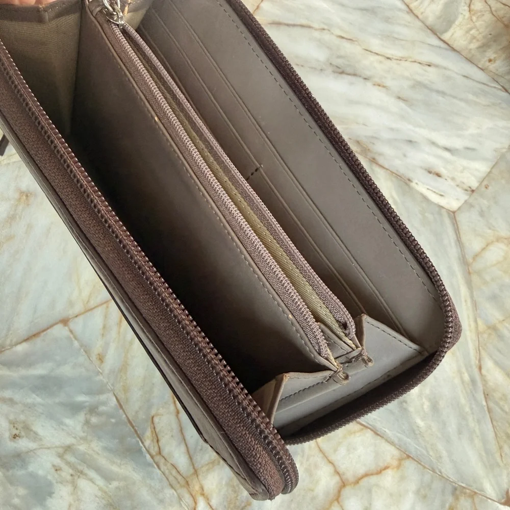 Lodis Brown Distressed Leather Zip Around Continental Wallet Organizer